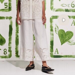 NWT Alemais Pegasus Embroidered Pant Size 6 US Quiet Luxury Linen Preppy $495